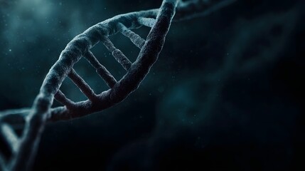 Abstract 3D rendering of a glowing DNA double helix molecule symbolizing genetics and life