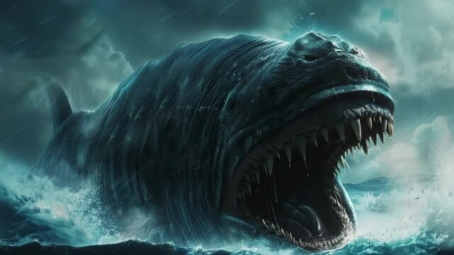 Sea monster in the dark depths of the ocean