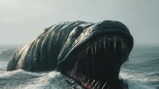 Sea monster in the dark depths of the ocean