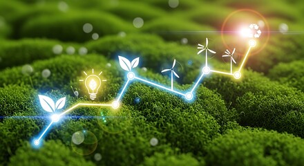 Renewable energy growth and sustainability flowing through lush green landscape