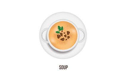 Creamy Soup Bowl, Top View Soup, Hot Soup with Herbs