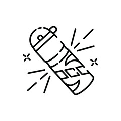 Minimalist line art drawing of a water bottle with a decorative pattern and sparkling effects on a transparent background