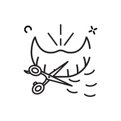 Minimalist Line Art Icon of Beard Trimming With Scissors Sparkles And Curved Lines On Transparent Background Representing Grooming And Style