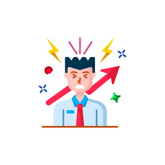 Man With Red Tie And White Shirt Experiencing Stress And Headache With Red Arrow Showing Business Growth And Lightning Bolts On Transparent Background