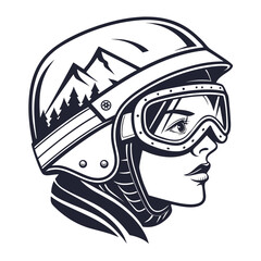 Woman in ski helmet vector illustration for print