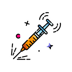 Medical Syringe With Orange Liquid And Blue Accents On A Transparent Background With Graphic Elements Healthcare And Medical Treatment Concept
