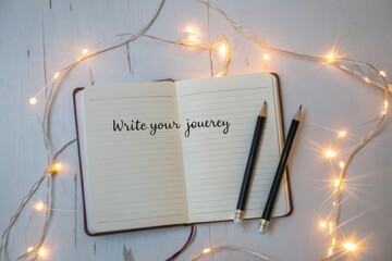 Open Notebook with Glowing Lights for Writing Creative Thoughts