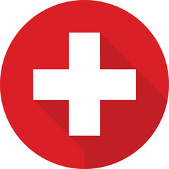 circular flag of switzerland icon with red background and white cross