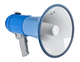 Blue megaphone isolated on white background