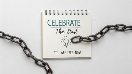 Celebrate the Start with Broken Chain on Spiral Notebook Design