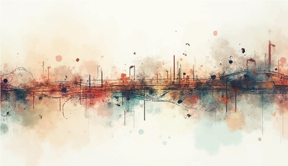 Colorful abstract music background with artistic paint splashes and flowing notes © SAHAD