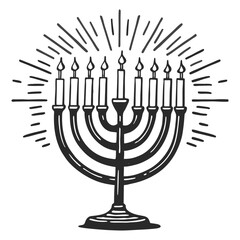 Print Illuminated menorah with radiant light rays