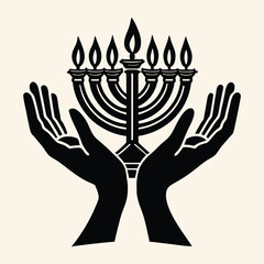 Print Hands holding a menorah symbolizing jewish faith and hope