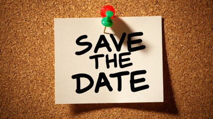 A note pinned to a corkboard reads "SAVE THE DATE," suggesting a reminder for an upcoming event or occasion.