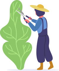 Gardener pruning a plant using hedge shears