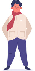 Young man wearing winter coat and scarf standing