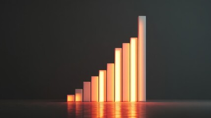 Gradual Growth Visualization with Illuminated Bars on Dark Background Representing Success, Progress, and Statistical Analysis
