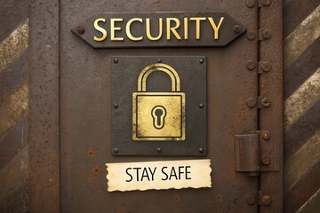 Security Symbol of Rusted Steel Lock on Weathered Background