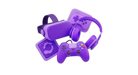 Virtual reality headset and gaming controller isolated on transparent background