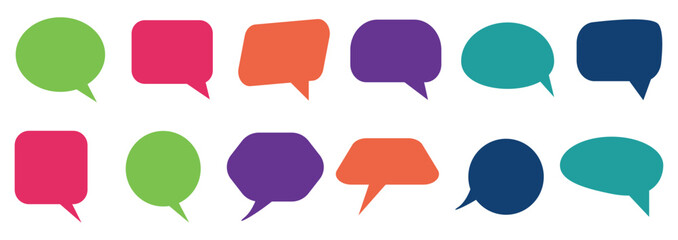 Set of speech bubbles. Collection of colorful speech balloon, chat bubble, communication concept, speak bubble text, dialog boxes, flat message on white background. 