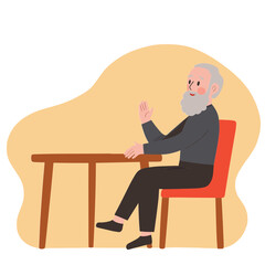 Elderly Man by Empty Table. Lonely Senior Sitting Indoors. Older Man Solitude at Home. Elderly Person Sad Alone Concept. Elderly set