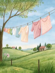 Colorful Sweaters Hanging on a Line in a Gentle Breeze