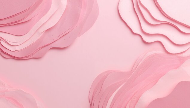 Abstract Layers of Pink, Gentle Curves and Soft Shadows on Light Rose Background.
