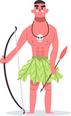 Indigenous tribal archer man holding bow and arrow