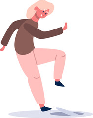 Woman stepping into open manhole cover accident