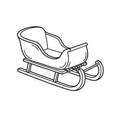 A simple black and white line art illustration of a traditional sleigh isolated on a white background.