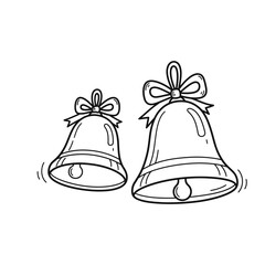Two hand-drawn Christmas bells with bows, ready to be colored, perfect for holiday-themed designs and festive celebrations.