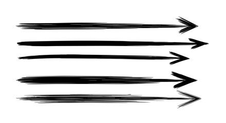 A set of five hand drawn black arrows pointing to the right on a white background.