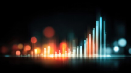 Abstract digital data visualization with glowing bars and colorful bokeh effects representing growth, metrics, and progress in a modern business environment