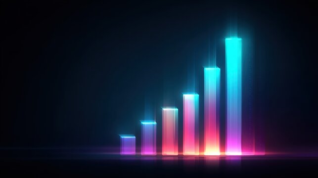 Vibrant Abstract Bar Graph with Multicolored Neon Bars on a Dark Background Illustrating Growth and Progress in Data Visualization