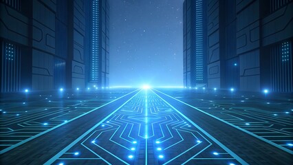 neon glowing blue electric circuits, modern tech grid background like road meade by technology or circuit