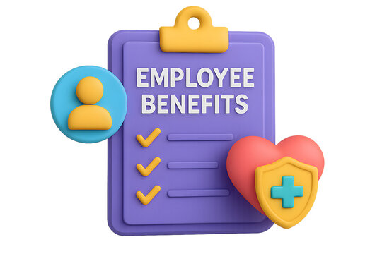 Employee benefits in clipboard concept. Illustrated by 3D art.