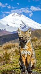Focused Andean Fox in Mountain Landscape.