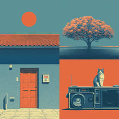 Vibrant Retro Montage: Urban, Nature, and Nostalgia