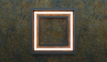 Square frame, neon, abstract background, 3D illustration