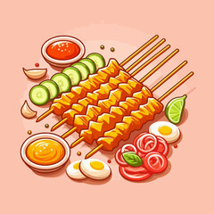 A vibrant cartoon illustration of a dirt biker navigating a winding off-road track through a scenic mountain forest landscape.