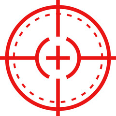 Target icon with crosshair for aim. Military red symbol of bullseye on rifle. Circle weapon hud mark. Radar for camera interface.
