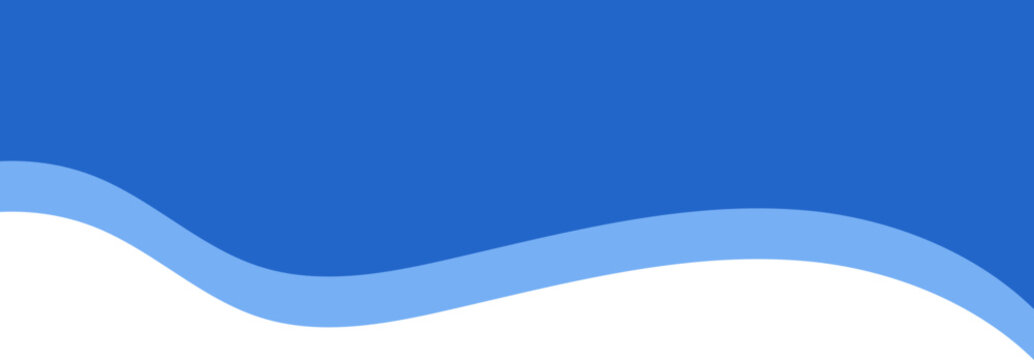 Abstract header shape. Wavy border element. Blue top form for banner. Modern divider and footer. Curved separator and headline section for poster and website