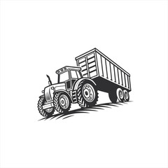 Black and white illustration of a tractor pulling a trailer
