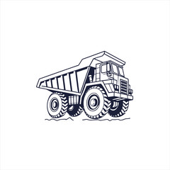 Outline illustration of a large mining dump truck on white background