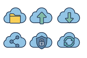Obraz premium Cloud service icons for data storage and security functions