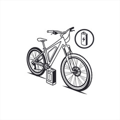 Electric mountain bike with charging battery icon
