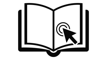 Open book with cursor clicking isolated on white background