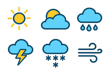 Obraz premium Stylized weather condition icons for digital forecast display