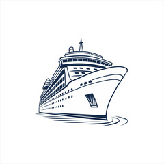 Stylized illustration of a large cruise ship sailing on water