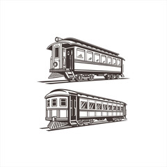 Vintage train car illustrations on white background